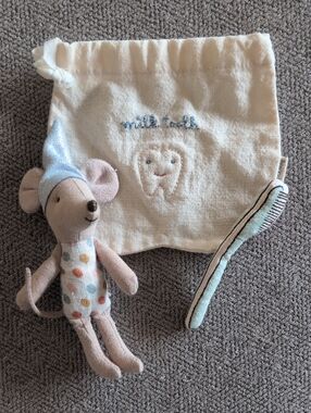 Tooth Fairy Plush Maileg Mouse with Tooth Pouch and Tooth Brush